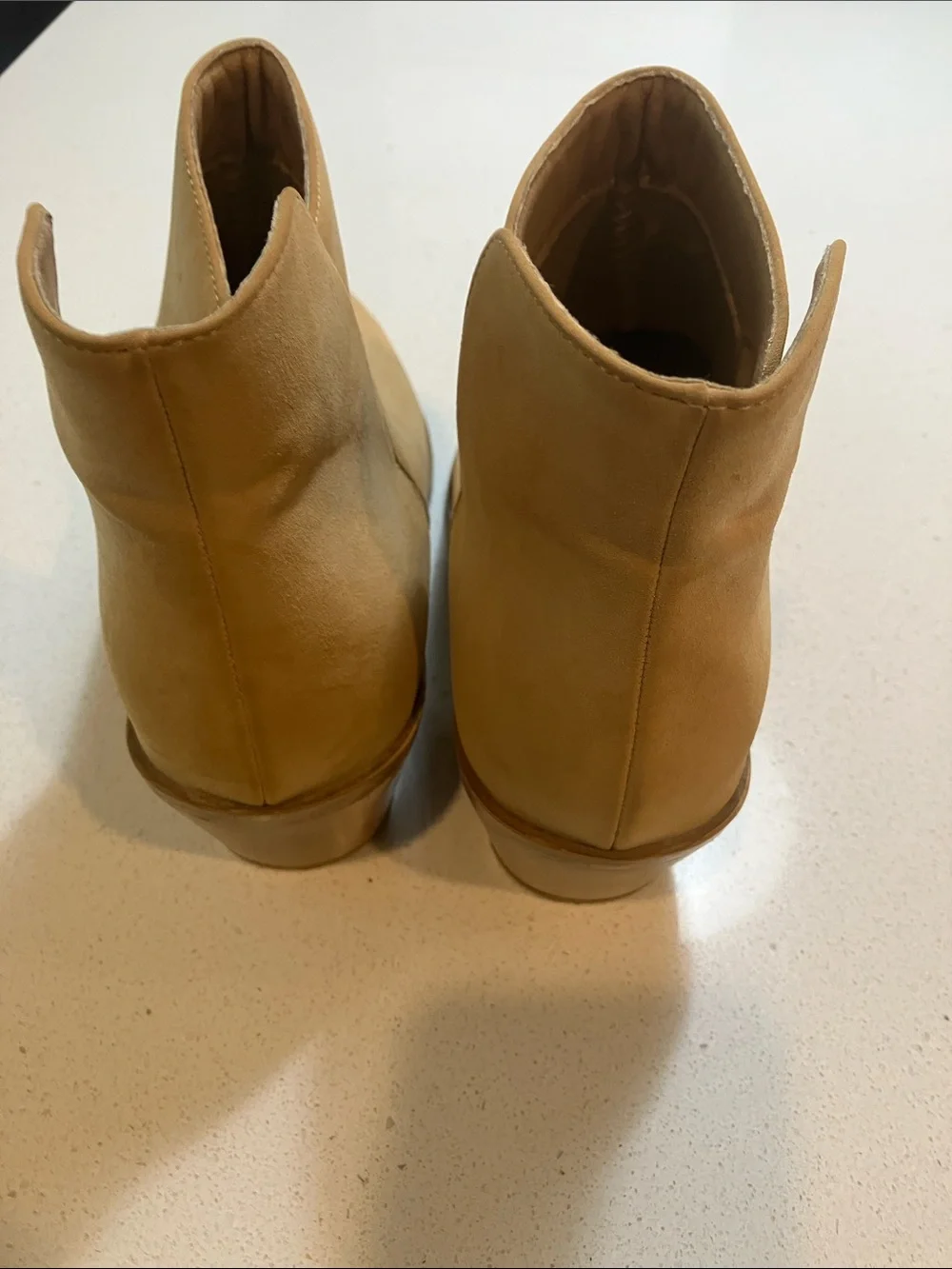 Suede Pointed Toe Ankle Booties in Light Tan